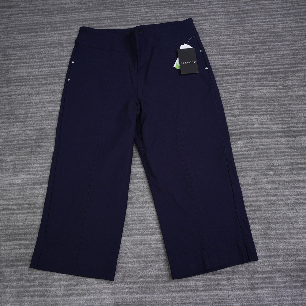 Rekucci Pants Women Navy Blue EcoCosy Straight Leg Cropped New Size 8 32x19